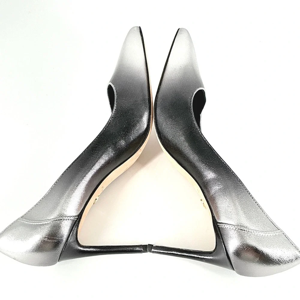 Dee Ocleppo Size 8.5 Silver Black Ombre Leather Pointed Stiletto Pumps NEW $325
